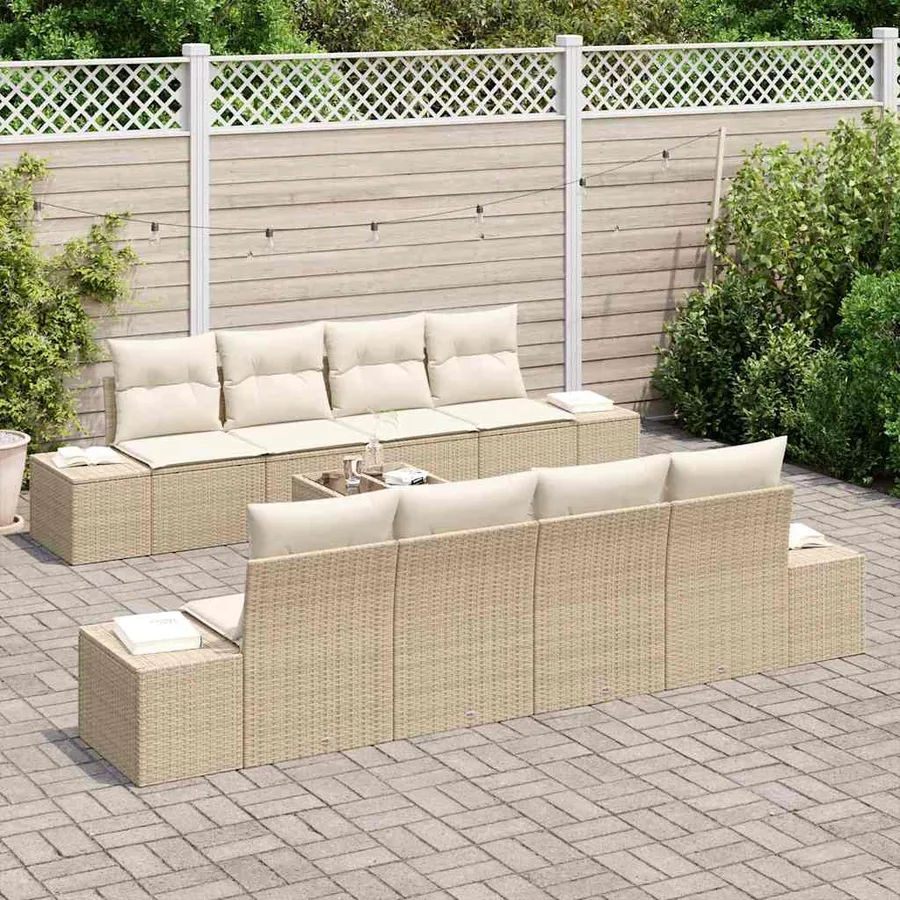 Ensemble de canapé de jardin 8 pcs Beige et crème polyrotin - 3