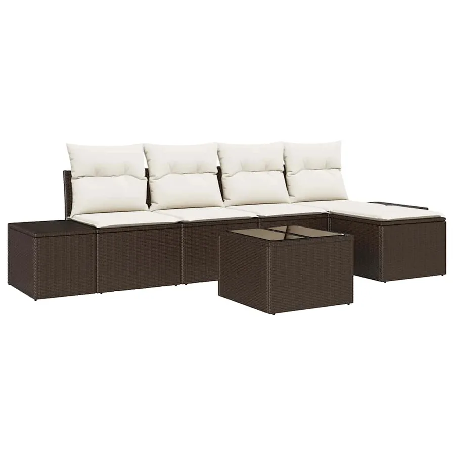 Ensemble de canapé de jardin 5 pcs Marron et Crème polyrotin - 2