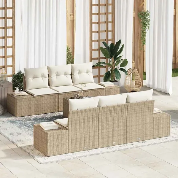 Ensemble de canapé de jardin 8 pcs Beige et crème polyrotin