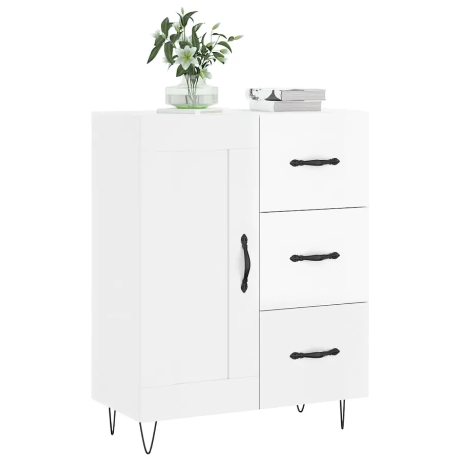 Buffet Blanc brillant 69,5x34x90 cm Bois d'ingénierie - 3