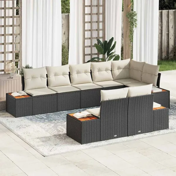 Ensemble de canapé de jardin avec coussin 8 pcs Noir Poly rotin
