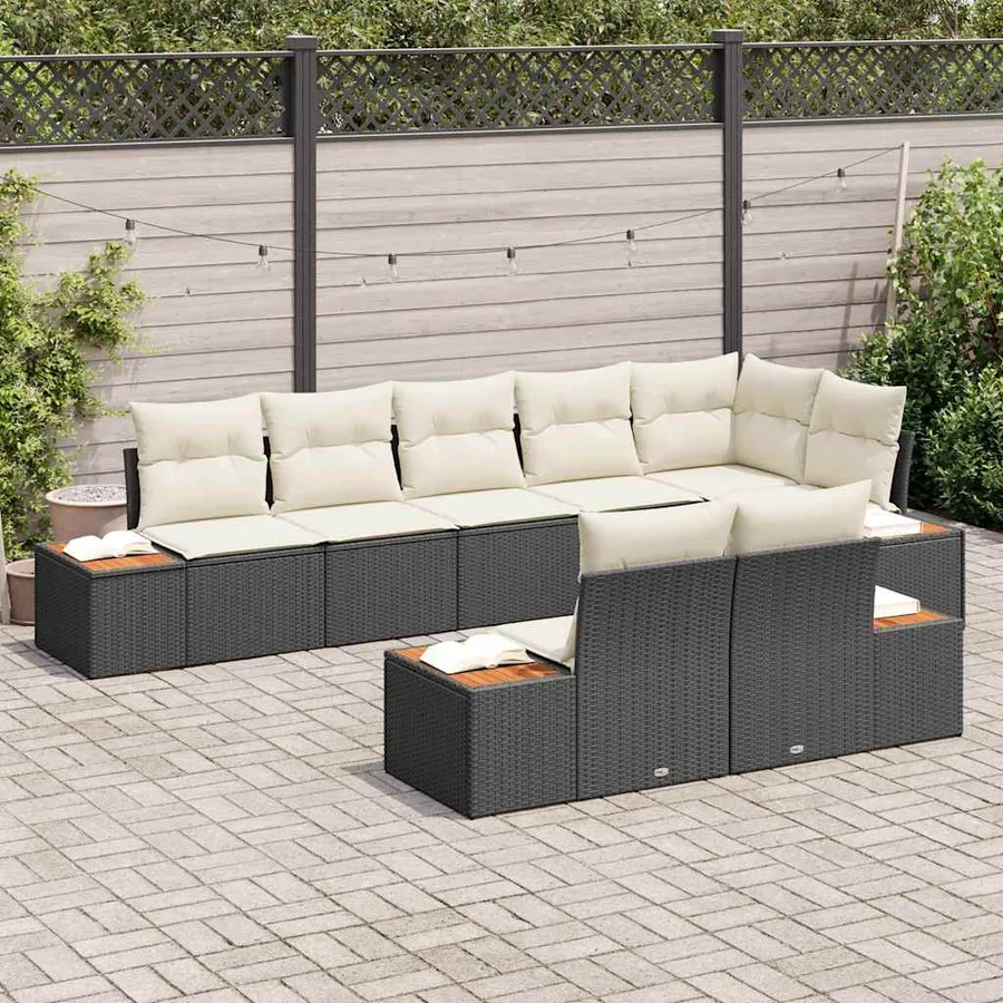 Ensemble de canapé de jardin avec coussin 8 pcs Noir Poly rotin - 3