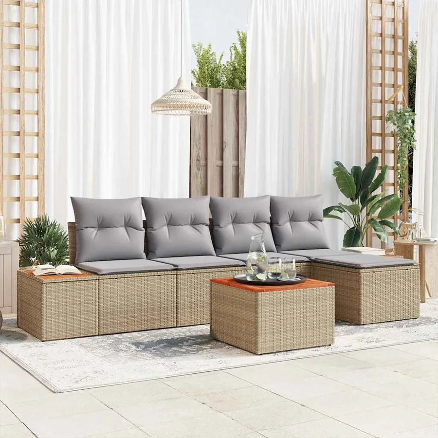 Ensemble de canapé de jardin 6 pcs Beige Poly rotin