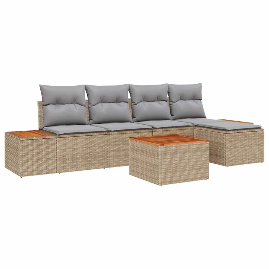 Ensemble de canapé de jardin 6 pcs Beige Poly rotin - 2