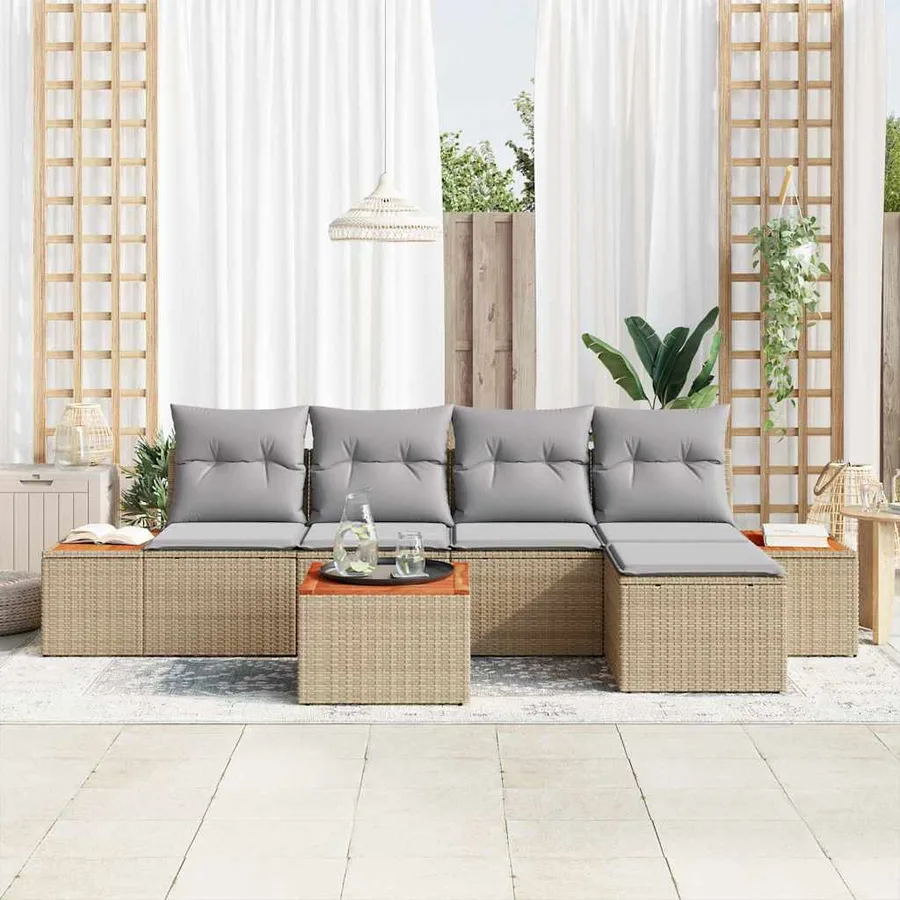 Ensemble de canapé de jardin 6 pcs Beige Poly rotin - 3