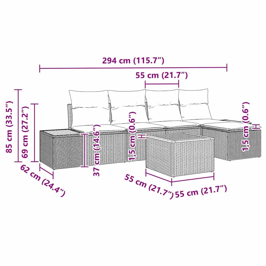 Ensemble de canapé de jardin 6 pcs Beige Poly rotin - 9