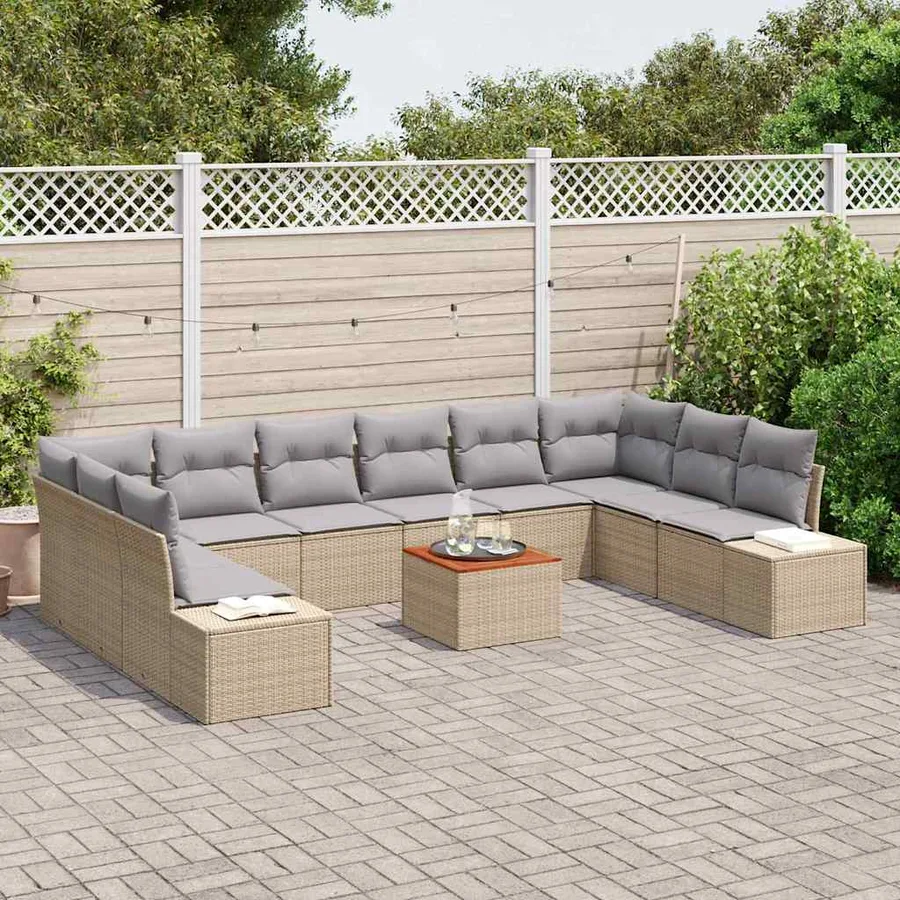 Ensemble de canapé de jardin 11 pcs beige et gris clair - 3