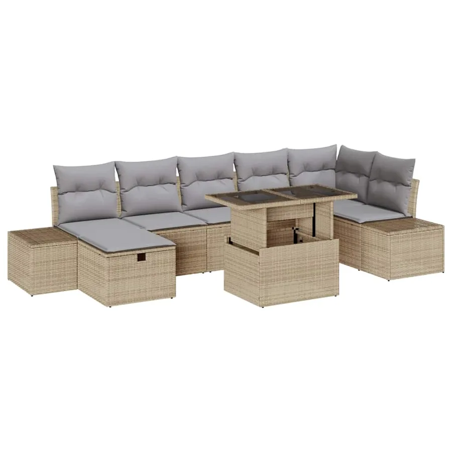 Ensemble de canapé de jardin 8 pcs Beige polyrotin - 2