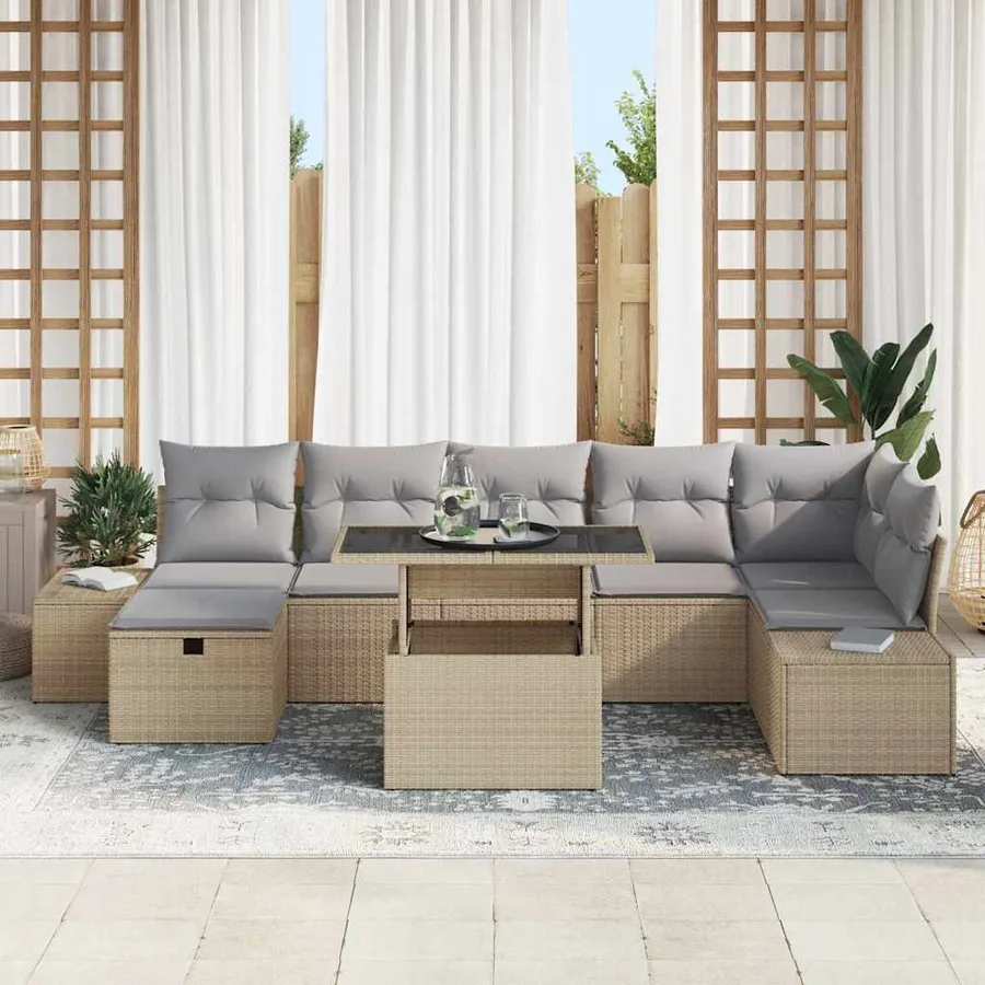 Ensemble de canapé de jardin 8 pcs Beige polyrotin - 3