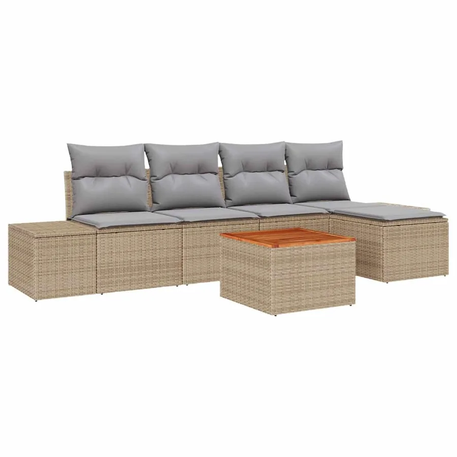 Ensemble de canapé de jardin 6 pcs Beige et Gris clair - 2