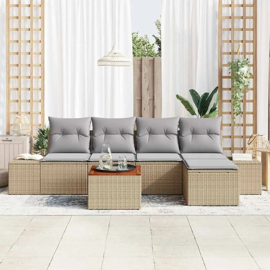 Ensemble de canapé de jardin 6 pcs Beige et Gris clair - 3