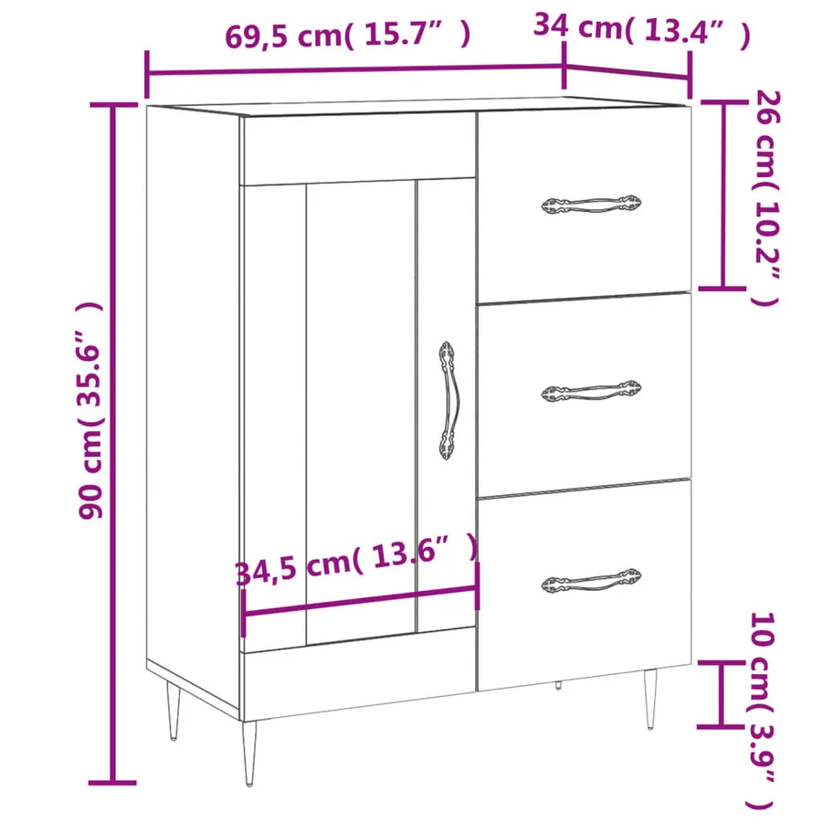 Buffet gris béton 69,5x34x90 cm bois d'ingénierie - 13