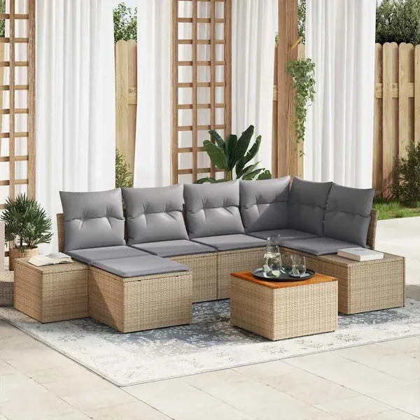 Ensemble de canapé de jardin 7 pcs beige et gris clair
