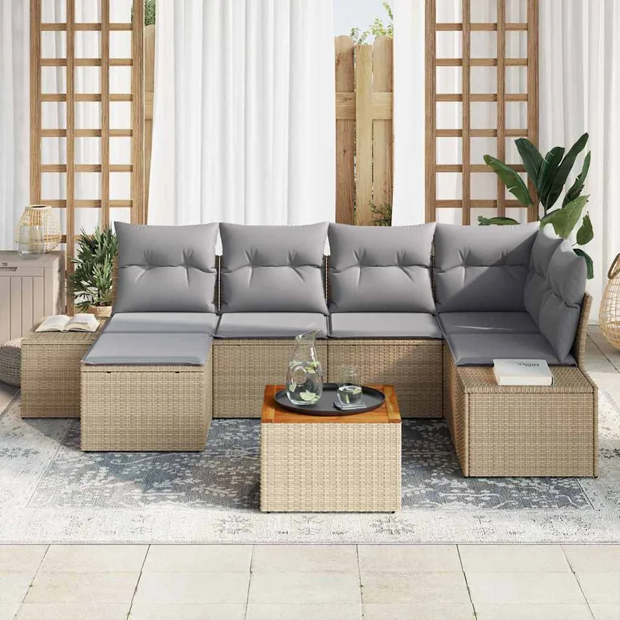 Ensemble de canapé de jardin 7 pcs beige et gris clair - 3