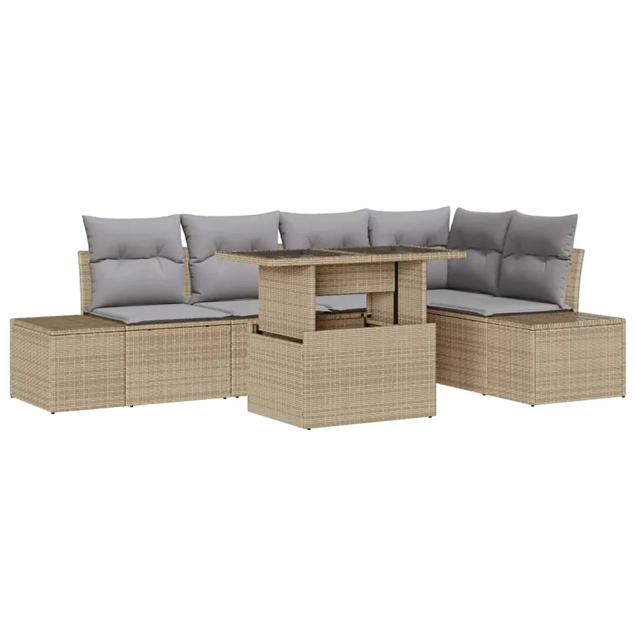 Ensemble de canapé de jardin 6 pcs Beige Poly rotin - 2