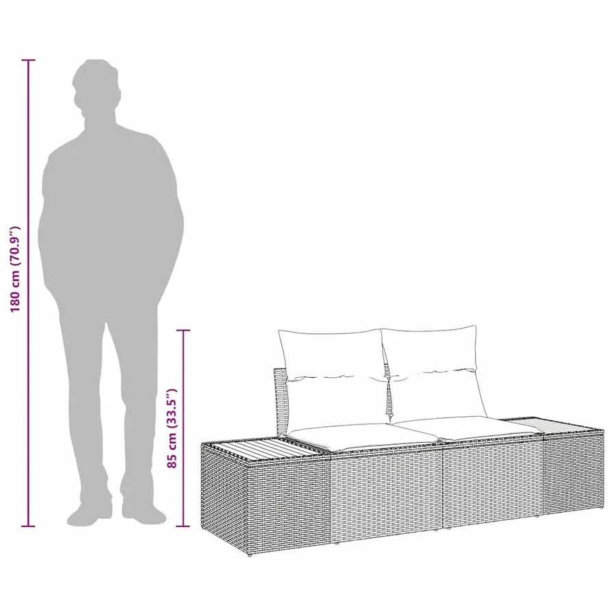 Canapé de jardin Gris 184 x 62 x 85cm polyrotin - 9