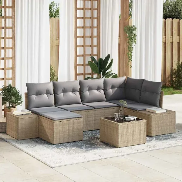 Ensemble de canapé de jardin 6 pcs Beige et Gris clair