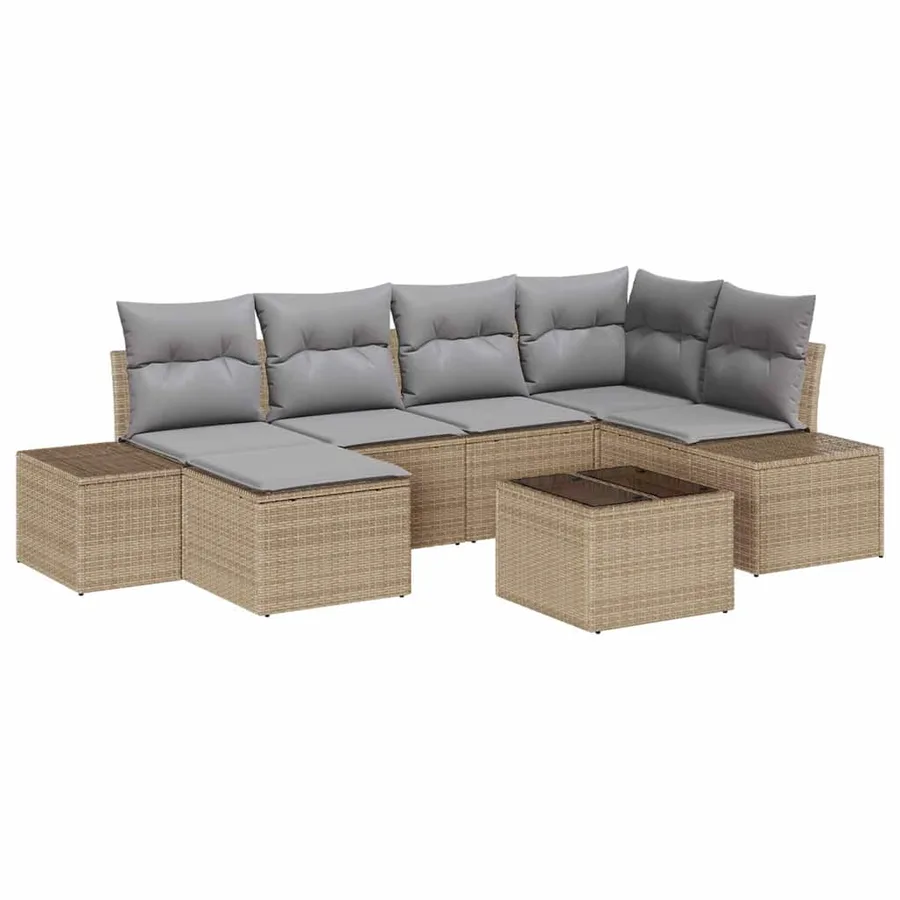 Ensemble de canapé de jardin 6 pcs Beige et Gris clair - 2