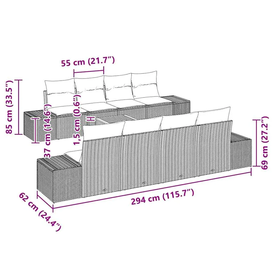 Ensemble de canapé de jardin 9 pcs Beige et Gris clair - 11