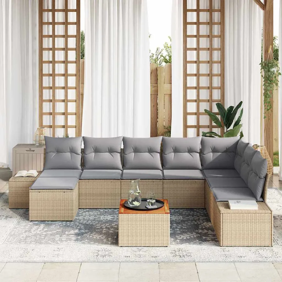 Ensemble de canapé de jardin 9 pcs beige et gris clair - 3