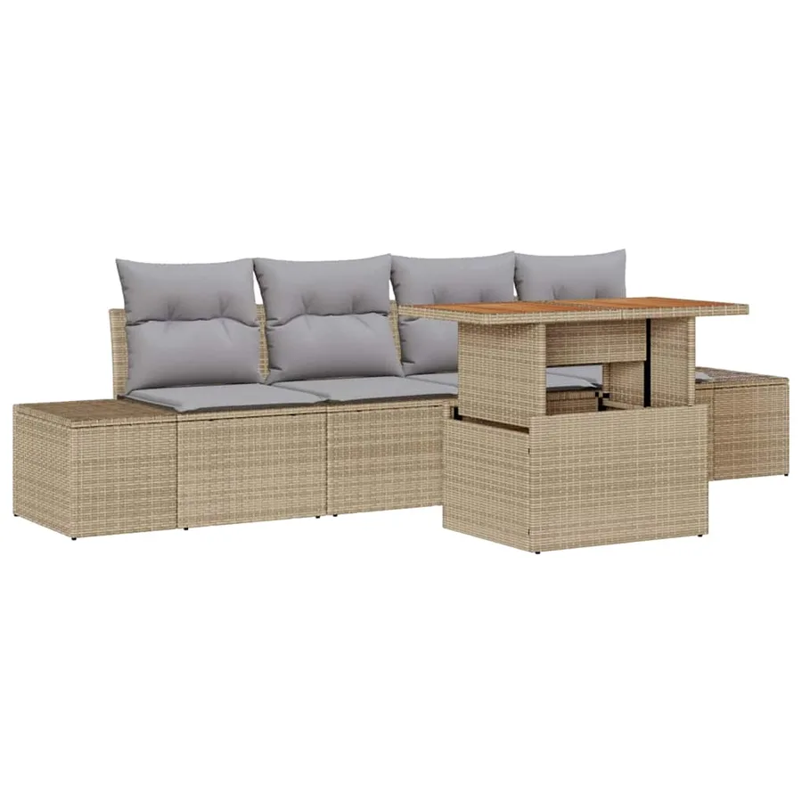 Ensemble de canapé de jardin 5 pcs Beige Poly rotin - 2