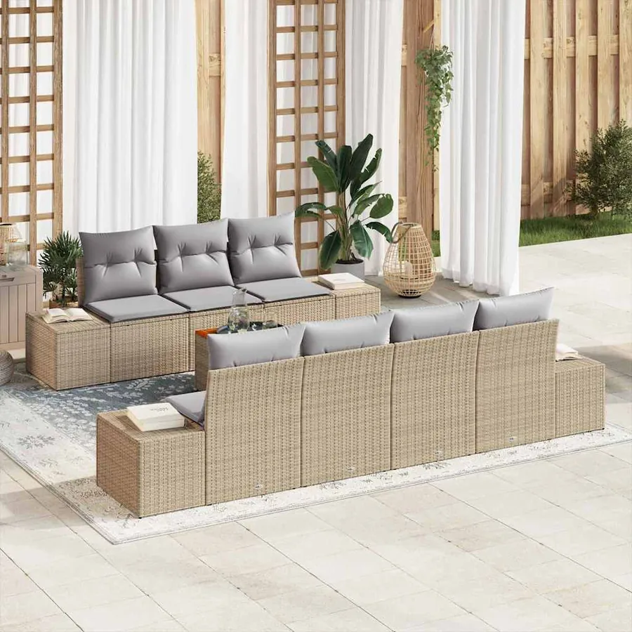 Ensemble de canapé de jardin 8 pcs Beige et Gris clair