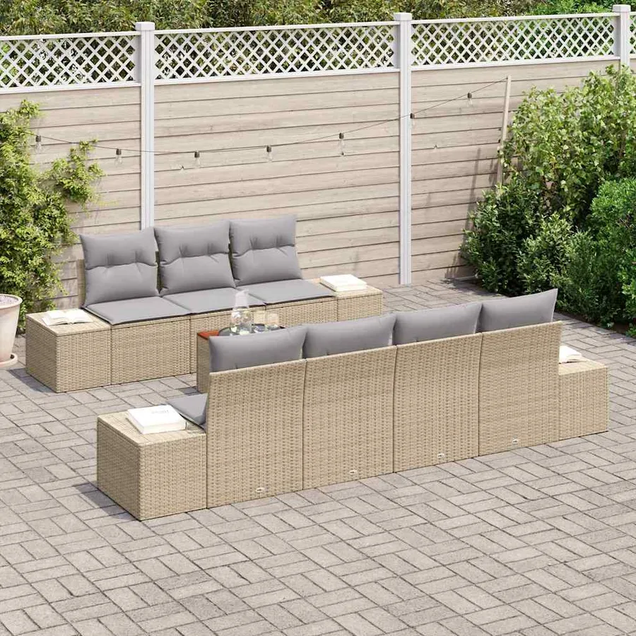 Ensemble de canapé de jardin 8 pcs Beige et Gris clair - 3