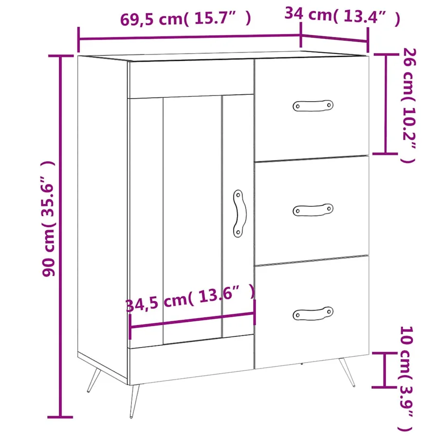 Buffet blanc 69,5x34x90 cm bois d'ingénierie - 13