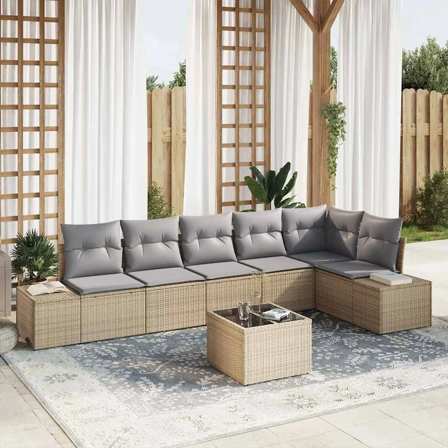Ensemble de canapé de jardin Beige et Gris clair polyrotin