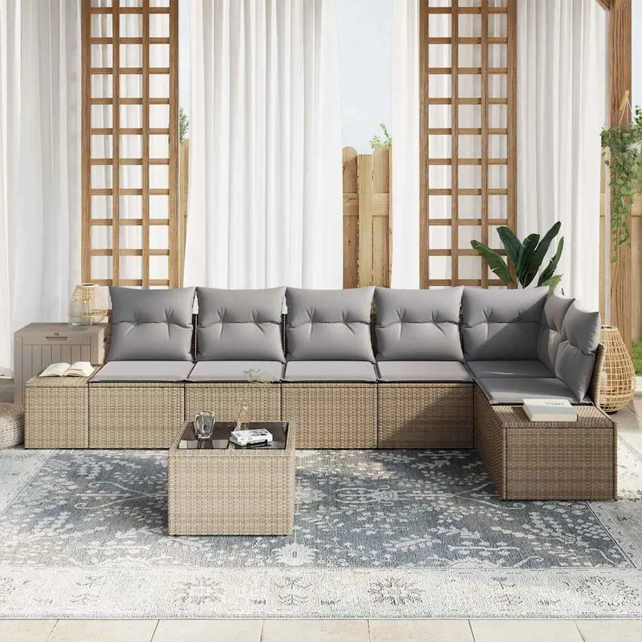 Ensemble de canapé de jardin Beige et Gris clair polyrotin - 3