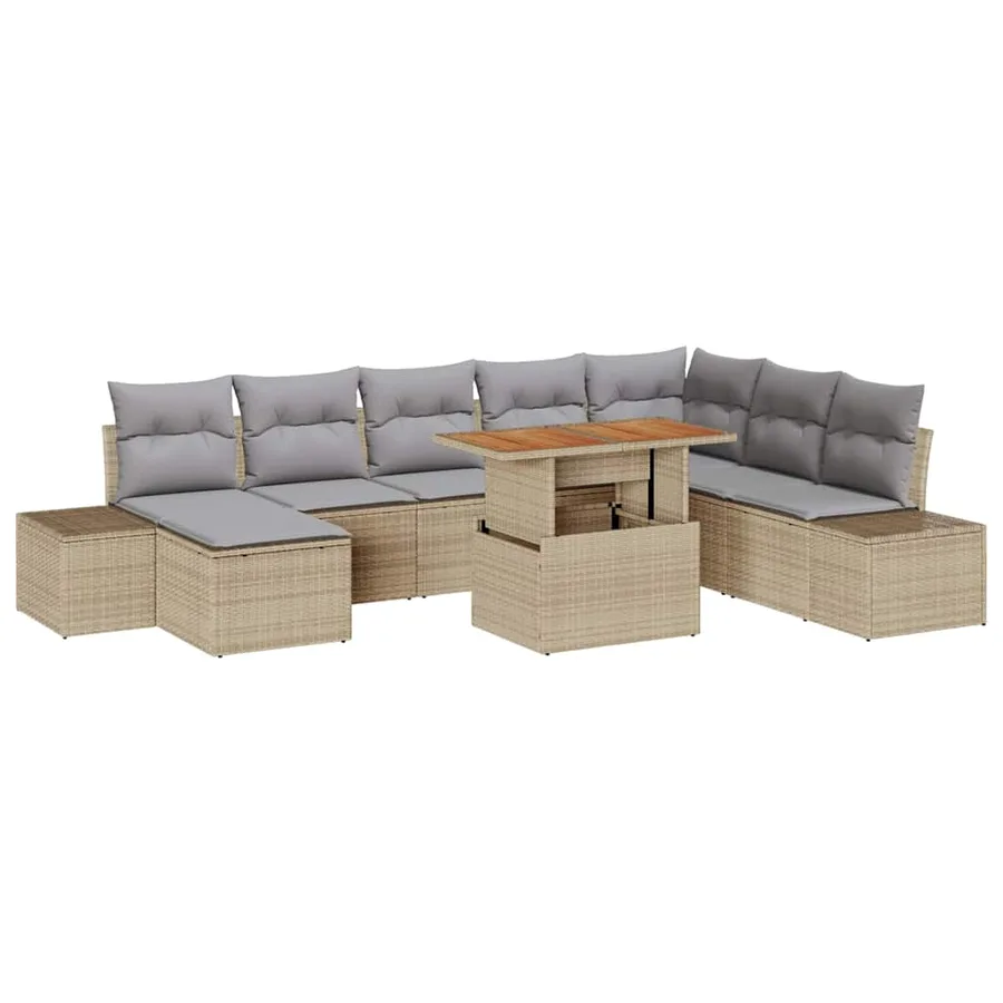 Ensemble de canapé de jardin 9 pcs Beige Poly rotin - 2
