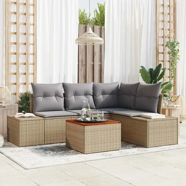 Ensemble de canapé de jardin 5 pcs Beige et Gris clair
