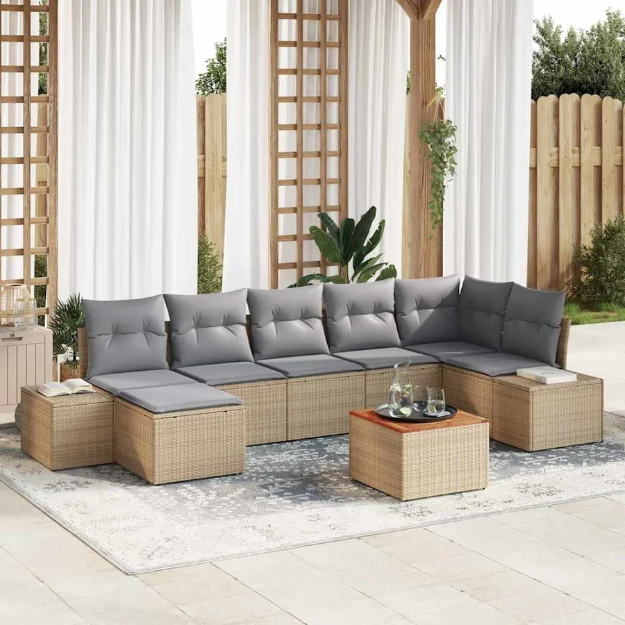 Ensemble de canapé de jardin 8 pcs beige et gris clair