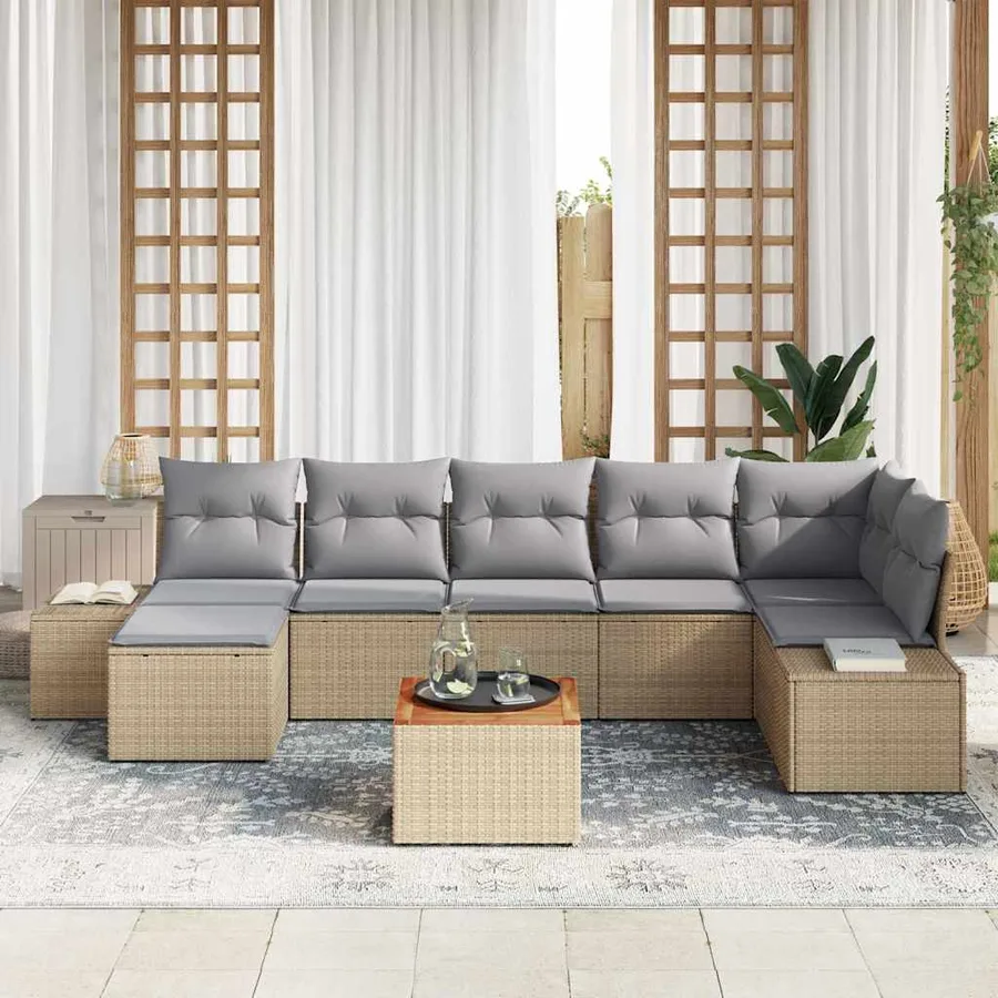 Ensemble de canapé de jardin 8 pcs beige et gris clair - 3