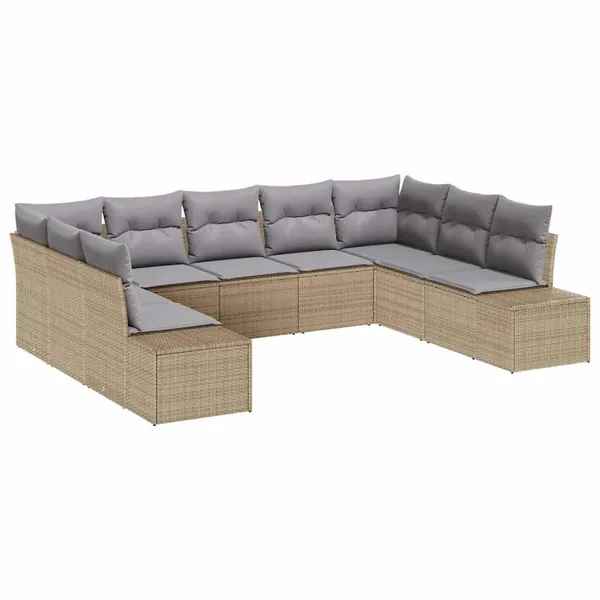 Ensemble de canapé de jardin 9 pcs Beige et Gris clair