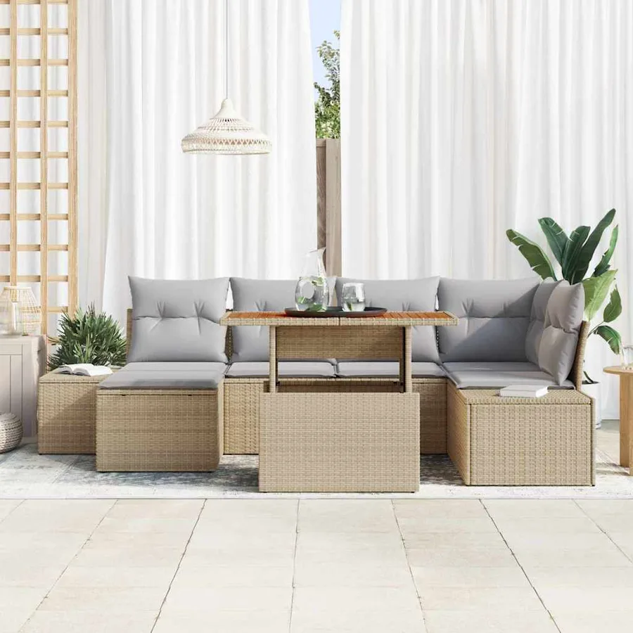 Ensemble de canapé de jardin 7 pcs Beige Poly rotin - 3