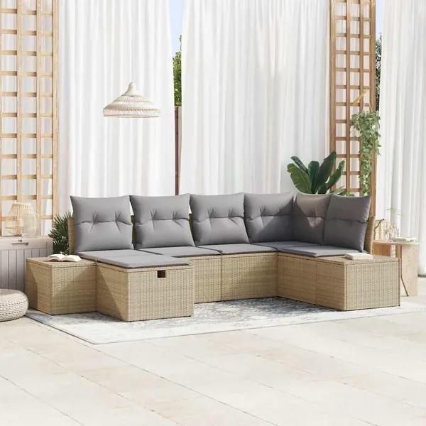 Ensemble de Canapés avec coussin 6 pcs polyrotin