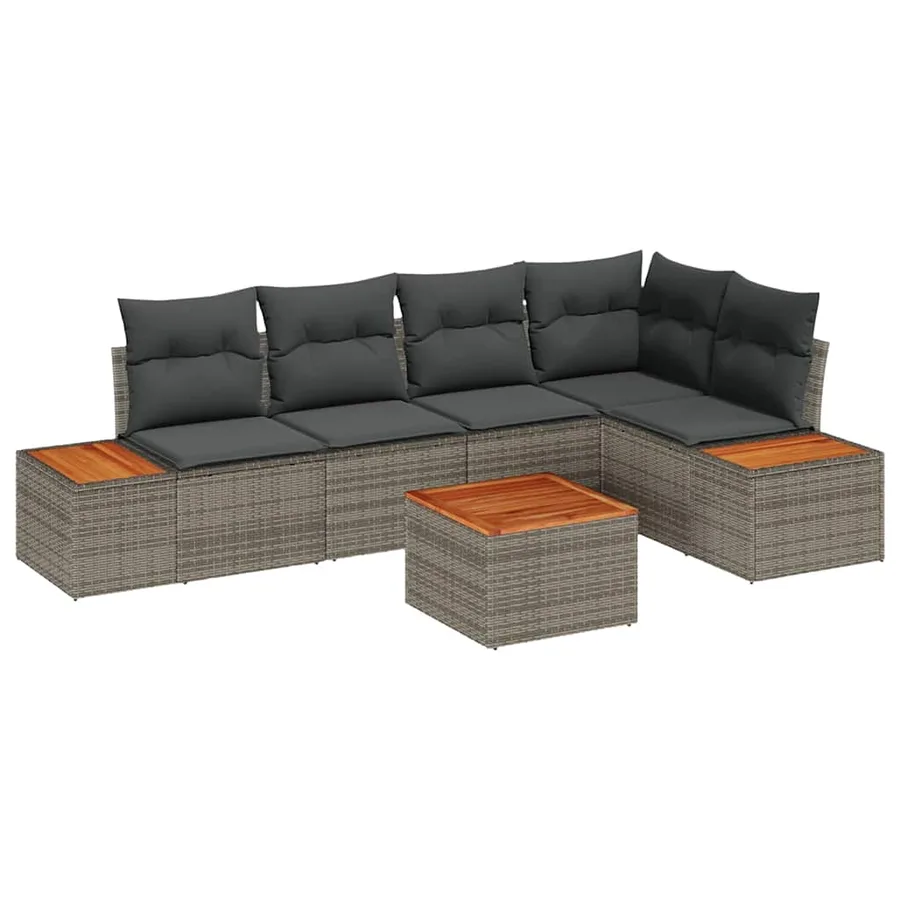 Ensemble de canapé de jardin avec coussin 6 pcs Gris Poly rotin - 2