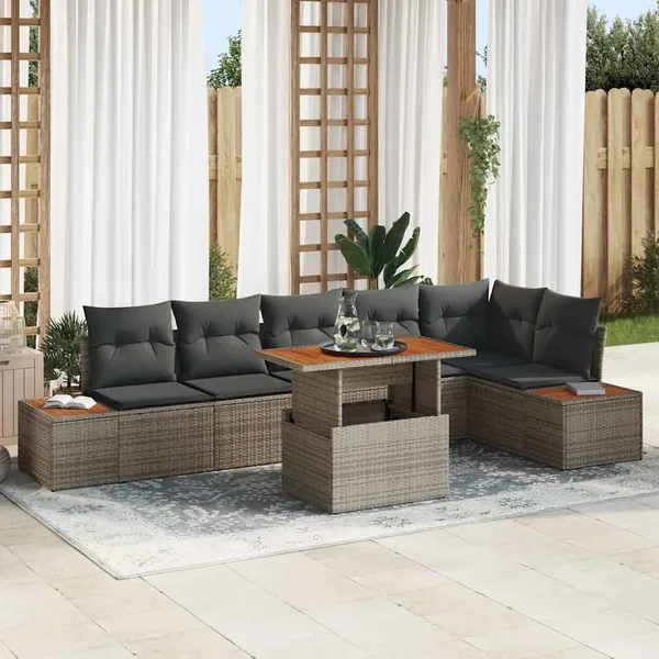 Ensemble de canapé de jardin 7 pc Gris et marron