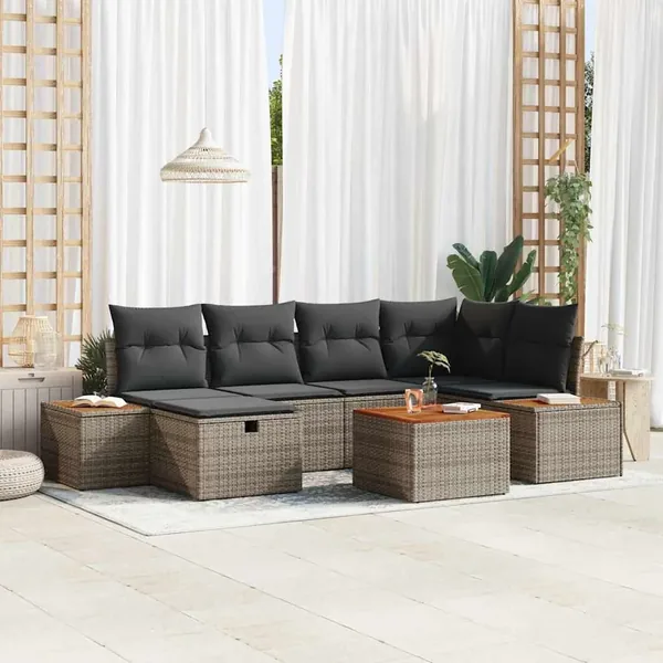 Ensemble de canapé de jardin avec coussin 7 pcs Gris polyrotin