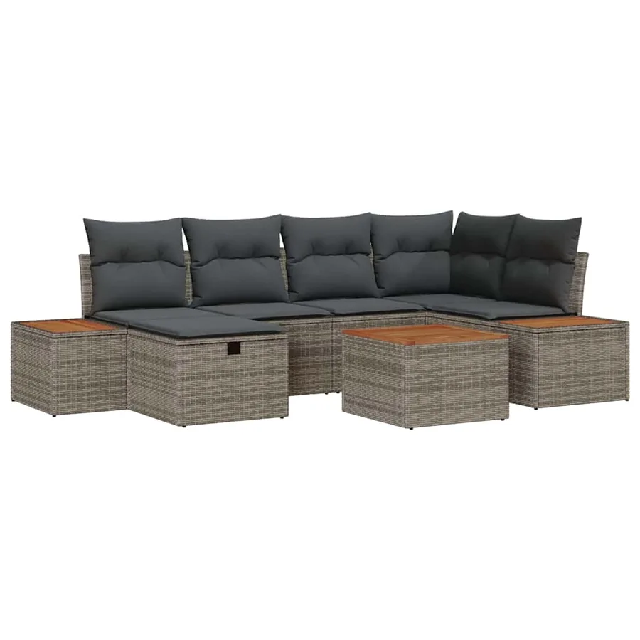 Ensemble de canapé de jardin avec coussin 7 pcs Gris polyrotin - 2