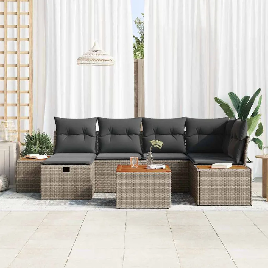 Ensemble de canapé de jardin avec coussin 7 pcs Gris polyrotin - 3