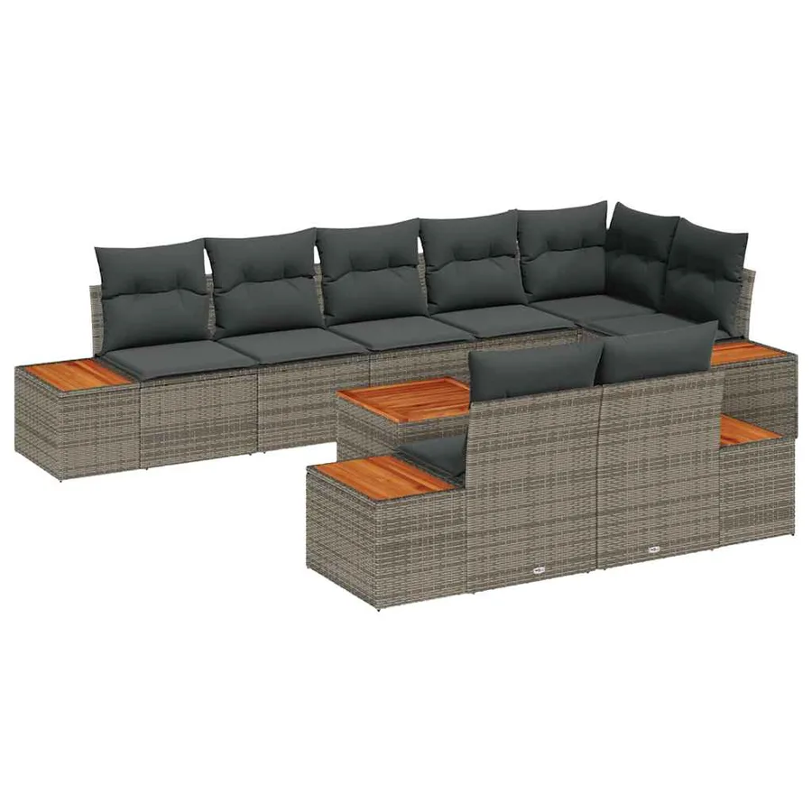 Ensemble de canapé de jardin avec coussin 9 pcs Gris Poly rotin - 2