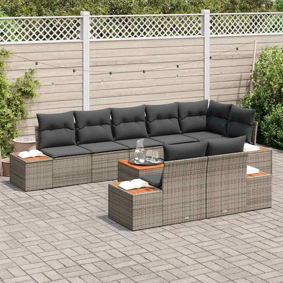 Ensemble de canapé de jardin avec coussin 9 pcs Gris Poly rotin - 3