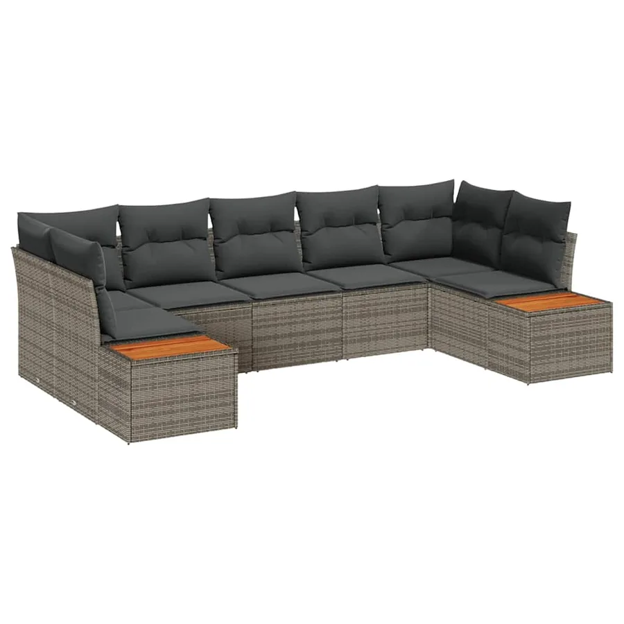 Ensemble de canapé de jardin avec coussin 7 pcs Gris polyrotin - 2