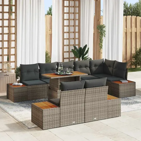 Ensemble de canapé de jardin 9 pc Gris et marron