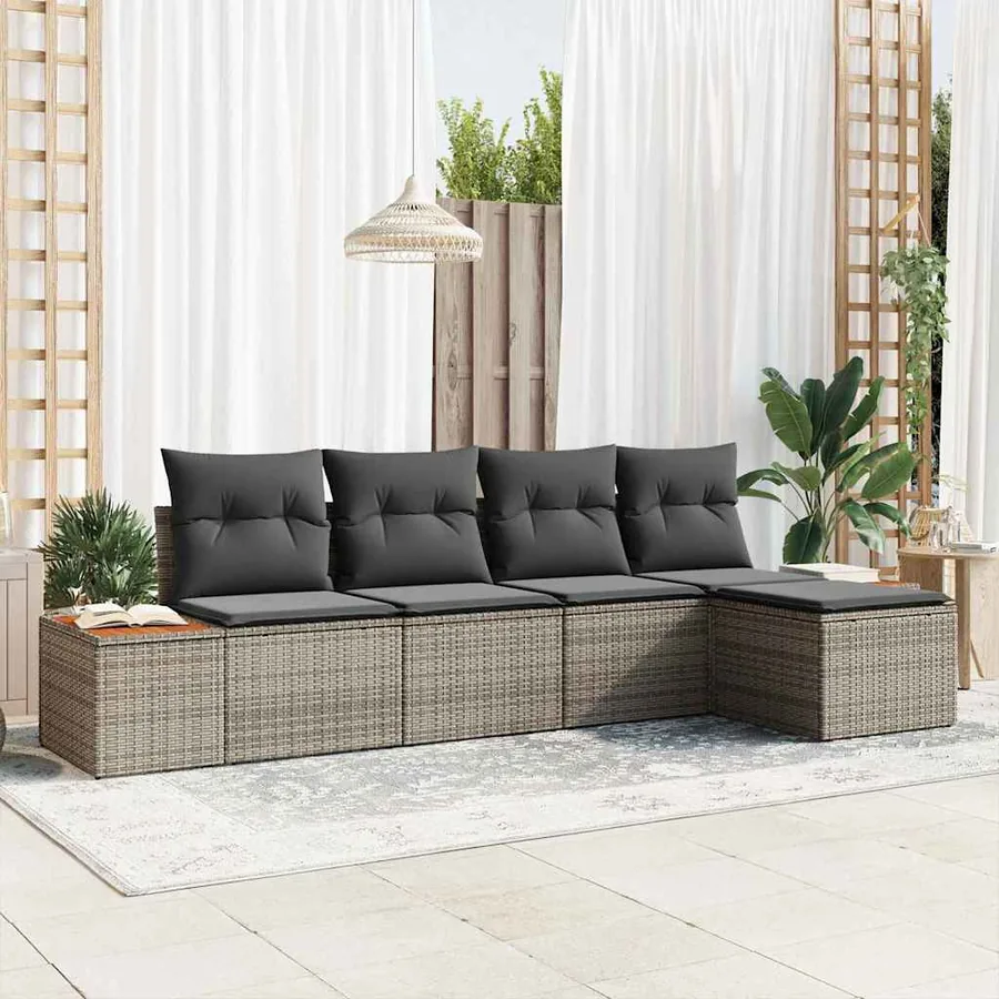 Ensemble de canapé de jardin avec coussin 5 pcs Gris Poly rotin
