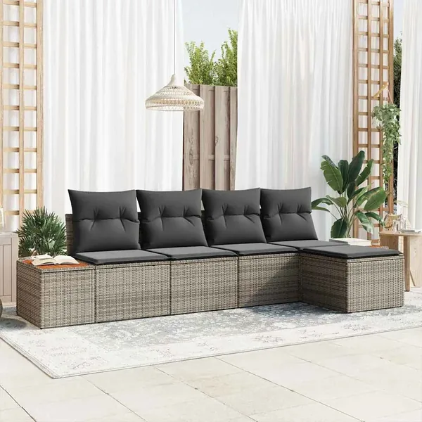 Ensemble de canapé de jardin avec coussin 5 pcs Gris Poly rotin