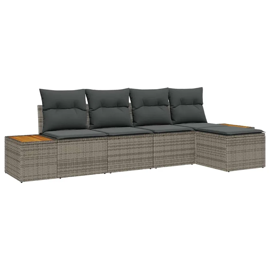 Ensemble de canapé de jardin avec coussin 5 pcs Gris Poly rotin - 2