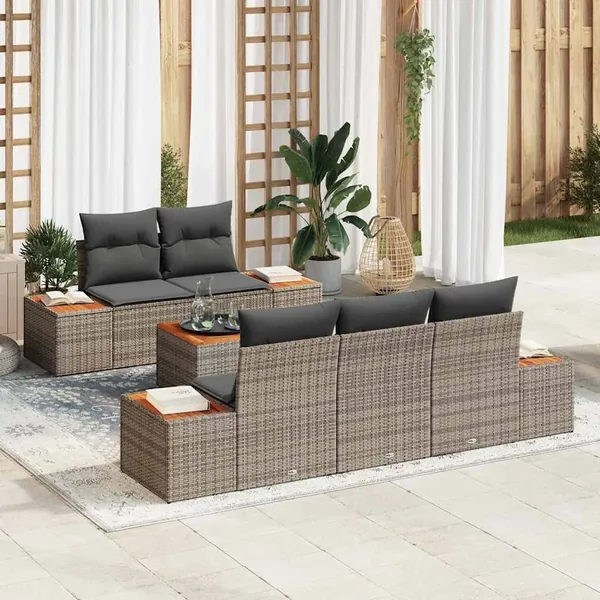 Ensemble de canapé de jardin avec coussin 6 pcs Gris Poly rotin